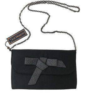 NWT La Regale Womens Black Bow Snap Closure Chain Strap Small Purse